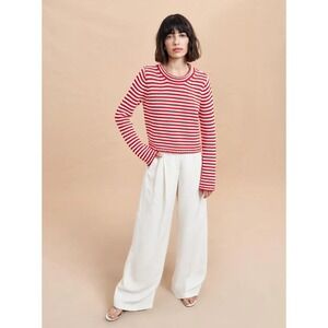 $250 NEW La Ligne NYC Mini Marina Fine Stripe Cotton Chunky Sweater Red White/M